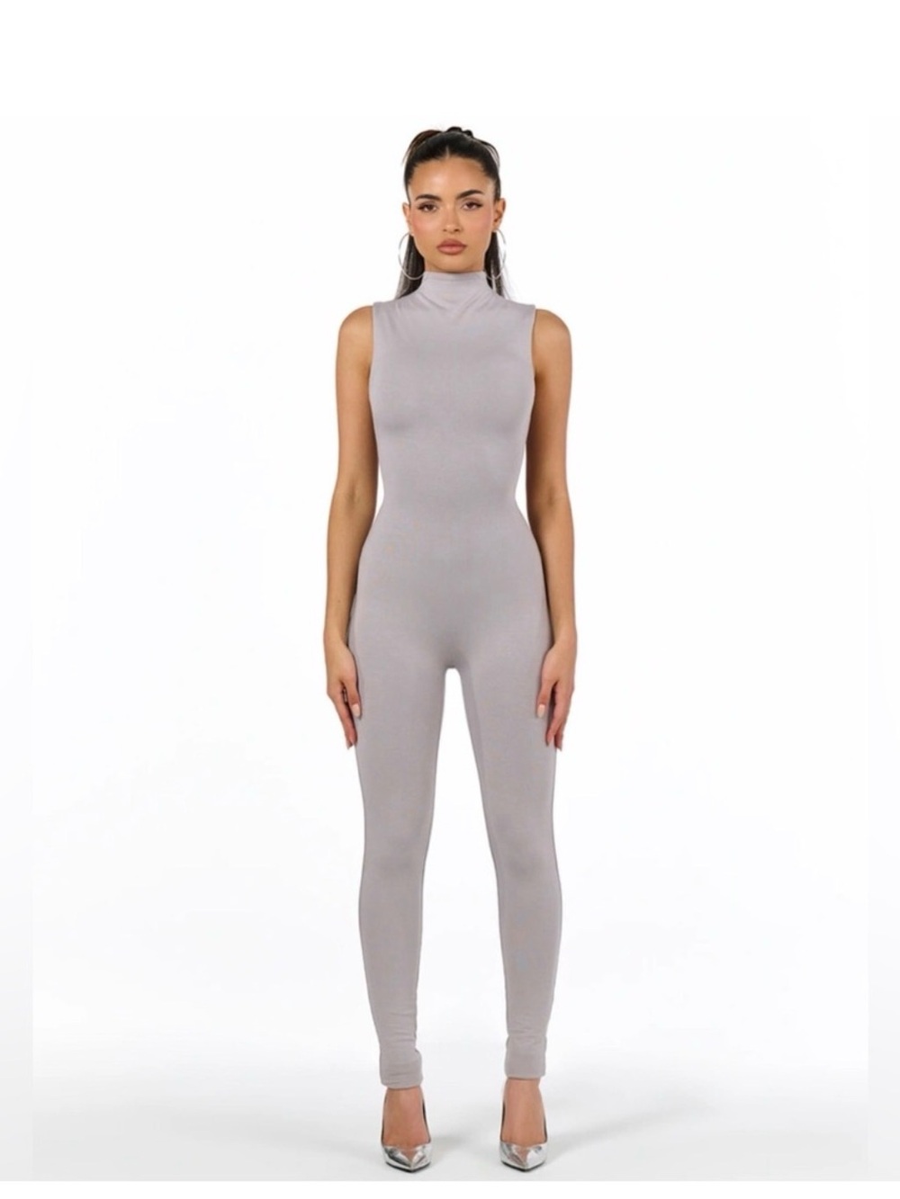 NWT Naked Wardrobe Sleeveless Mock Neck Jumpsuit in Gray